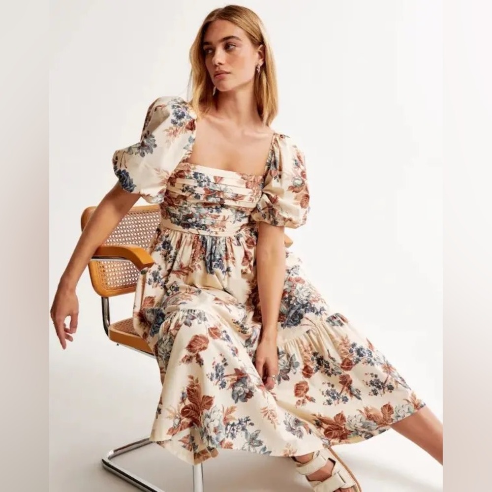 NWT- Abercrombie & Fitch Emerson Poplin Puff Sleeve Midi Dress